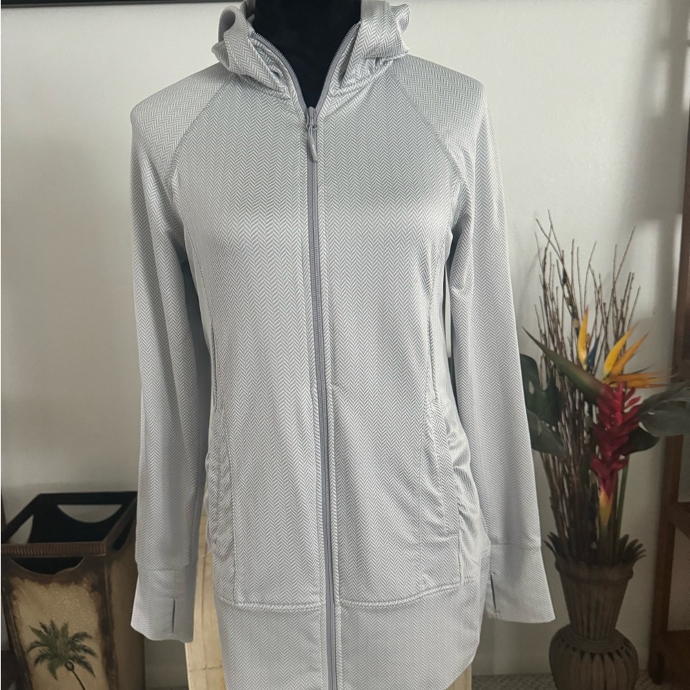 Mondetta Women's Long Sleeve Athletic Full Zip Hoodie Jacket Gray White Small - Picture 4 of 8